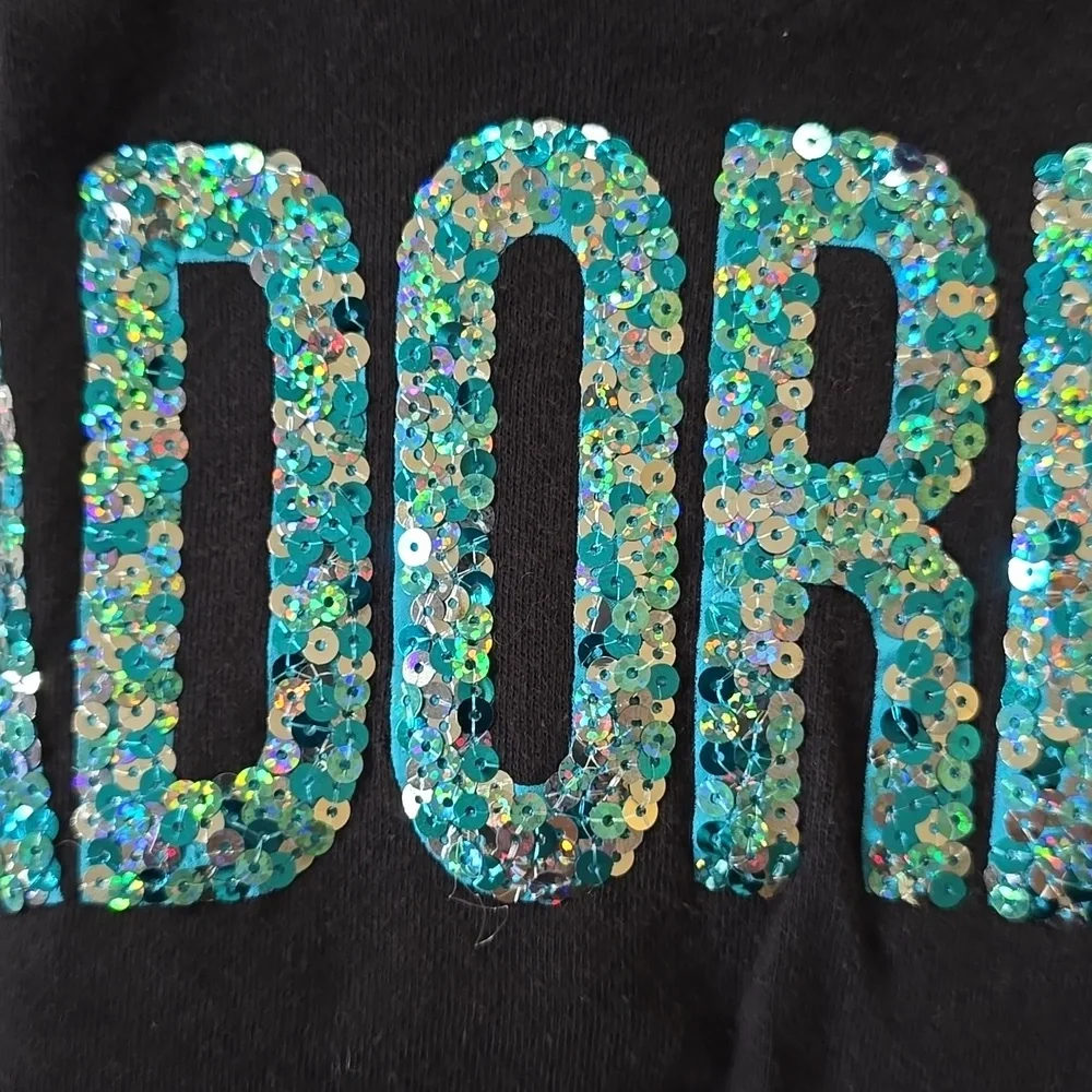 Justice Girls Hoodie Youth Adorbs Sparkle Teal Silver Cotton Polyester 10 Black